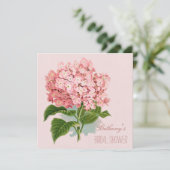 シックなヴィンテージのピンクのアジサイの花のブライダルシャワー 招待状 (スタンド正面)