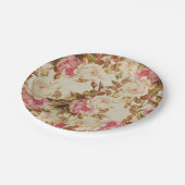 シックなヴィンテージのピンクの白い茶色のバラの花柄パターン ペーパープレート (アングル)
