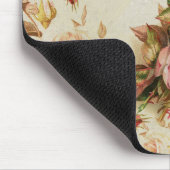 シックなヴィンテージのピンクの白い茶色のバラの花柄パターン マウスパッド (コーナー)