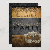 シックなヴィンテージのブラウンの仮面舞踏会の招待状 招待状 (正面/裏面)