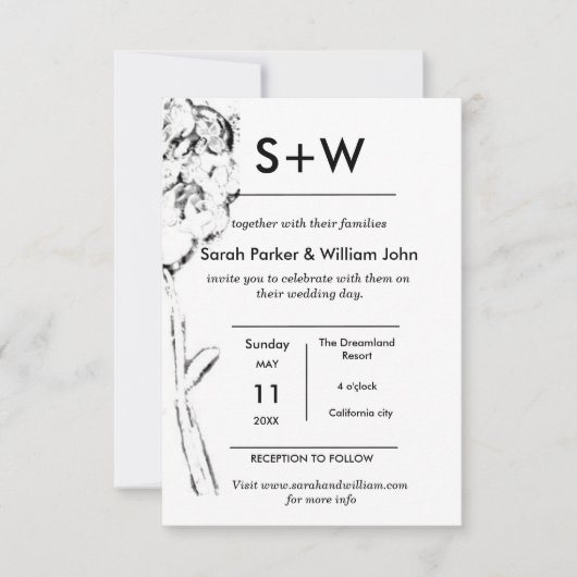 シックなヴィンテージのミニマルなBohoの花のアジサイの結婚式 招待状 (正面)