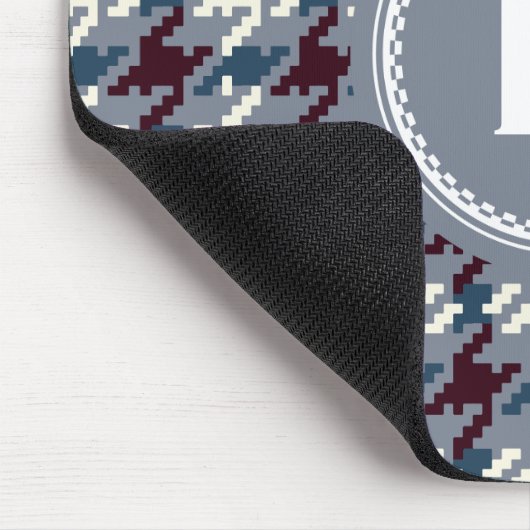 シックなヴィンテージの灰色の千鳥格子のな格子縞のモノグラム マウスパッド (コーナー)