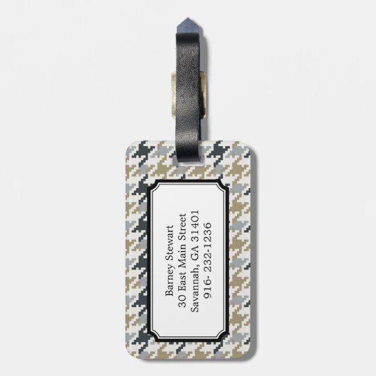シックなヴィンテージの灰色の千鳥格子のな格子縞のモノグラム ラゲッジタグ (裏面縦)