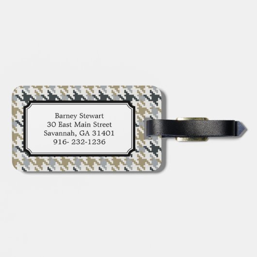 シックなヴィンテージの灰色の千鳥格子のな格子縞のモノグラム ラゲッジタグ (裏面横)