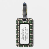 シックなヴィンテージの緑の千鳥格子のな格子縞のモノグラム ラゲッジタグ (裏面縦)