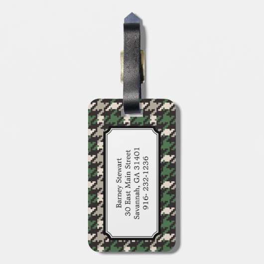 シックなヴィンテージの緑の千鳥格子のな格子縞のモノグラム ラゲッジタグ (裏面縦)