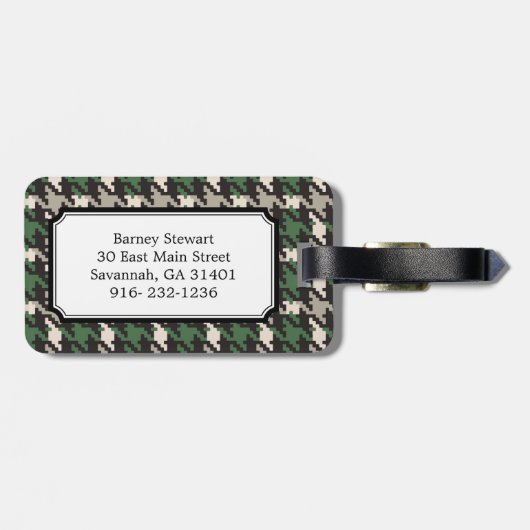 シックなヴィンテージの緑の千鳥格子のな格子縞のモノグラム ラゲッジタグ (裏面横)