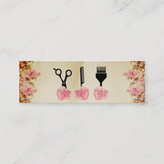 シックなヴィンテージの美容師の美容師のピンクのバラ スキニー名刺 (正面)