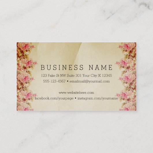 シックなヴィンテージの美容師の美容師のピンクのバラ 名刺 (裏面)