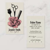 シックなヴィンテージの美容師の美容師のピンク ロイヤリティカード (正面/裏面)