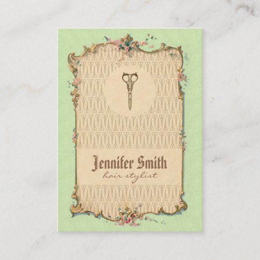 シックなヴィンテージの美容師の美容師の緑 ロイヤリティカード (正面)