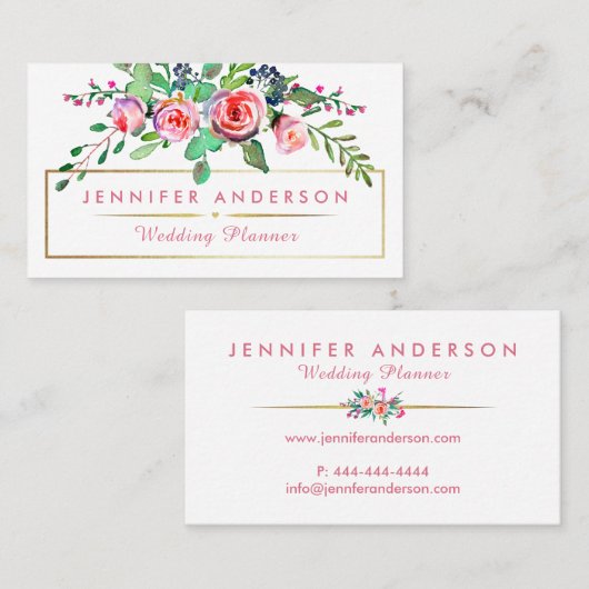 シックなヴィンテージの花のウェディングプランナーの名刺 名刺 (正面/裏面)
