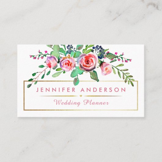 シックなヴィンテージの花のウェディングプランナーの名刺 名刺 (正面)