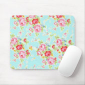シックなヴィンテージの花のバラの青いぼろぼろのばら色の花 マウスパッド (マウス)
