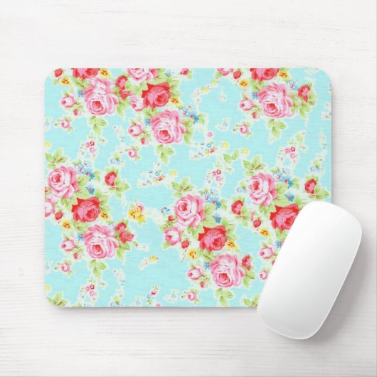 シックなヴィンテージの花のバラの青いぼろぼろのばら色の花 マウスパッド (マウス)
