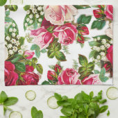 シックなヴィンテージの赤いピンクのバラの花模様 キッチンタオル (折り畳み)