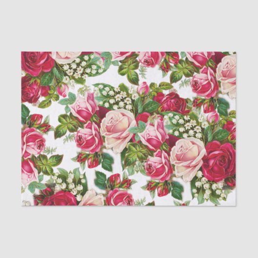 シックなヴィンテージの赤いピンクのバラの花模様 薄葉紙 (正面)