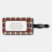 シックなヴィンテージの赤茶色の千鳥格子のな格子縞のモノグラム ラゲッジタグ (裏面横)