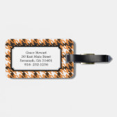 シックなヴィンテージの金ゴールドの茶色の千鳥格子のな格子縞のモノグラム ラゲッジタグ (裏面横)