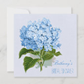 シックなヴィンテージの青いアジサイの花のブライダルシャワー 招待状 (正面)