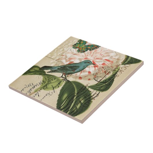 シックなヴィンテージの鳥のツバキのフランスのな植物の芸術 タイル (側面)