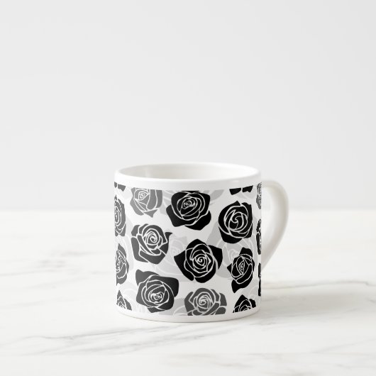シックなヴィンテージの黒と白のバラ エスプレッソカップ (正面右)