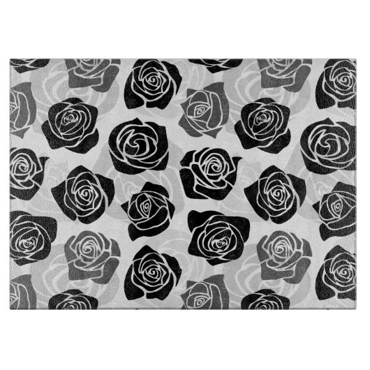 シックなヴィンテージの黒と白のバラ カッティングボード (正面)