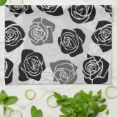 シックなヴィンテージの黒と白のバラ キッチンタオル (折り畳み)
