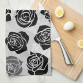シックなヴィンテージの黒と白のバラ キッチンタオル (四つ折り)