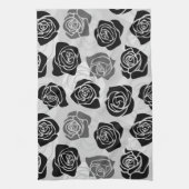 シックなヴィンテージの黒と白のバラ キッチンタオル (縦)