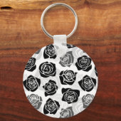 シックなヴィンテージの黒と白のバラ キーホルダー (正面)