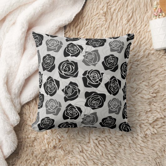 シックなヴィンテージの黒と白のバラ クッション (ブランケット)