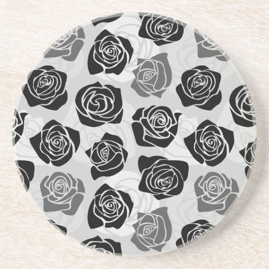 シックなヴィンテージの黒と白のバラ コースター (正面)