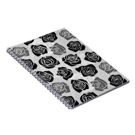 シックなヴィンテージの黒と白のバラ ノートブック (右側)