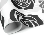 シックなヴィンテージの黒と白のバラ ラッピングペーパー (ロールコーナー)