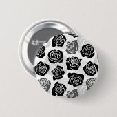 シックなヴィンテージの黒と白のバラ 缶バッジ (正面&裏面)