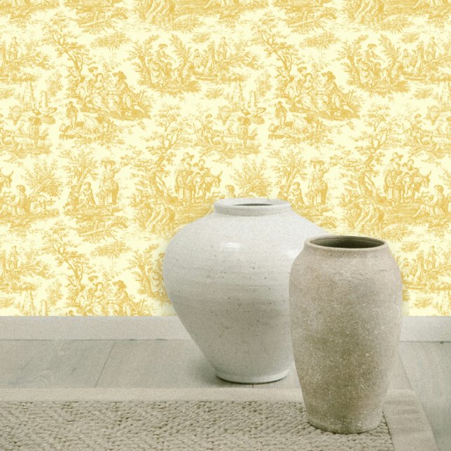 シックなヴィンテージイエロートイレデジュエプリント 壁紙 (クリエイターアップロード済み)