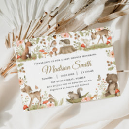 シックなヴィンテージウッドランドアニマルズベビーシャワー 招待状