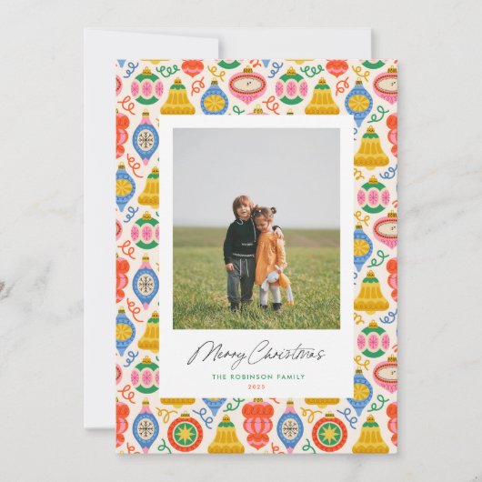 シックなヴィンテージオーナメントクリスマスフォトカード シーズンカード (正面)