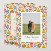 シックなヴィンテージオーナメントクリスマスフォトカード シーズンカード (正面/裏面)