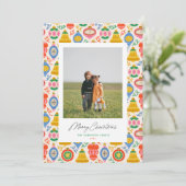 シックなヴィンテージオーナメントクリスマスフォトカード シーズンカード (スタンド正面)