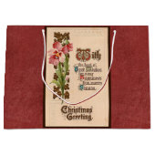シックなヴィンテージクリスマスグリーティングonアンティークレッド ラージペーパーバッグ (正面)