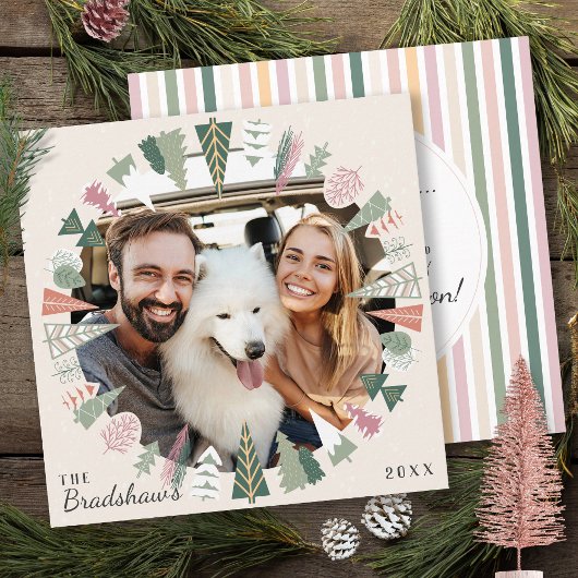 シックなヴィンテージクリスマスツリーズ写真アイボリーグリーン シーズンカード