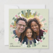 シックなヴィンテージクリスマスツリーフォトグリーンピンク シーズンカード (正面)