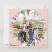 シックなヴィンテージクリスマスツリーフォトピンクのセージ緑 シーズンカード (正面)