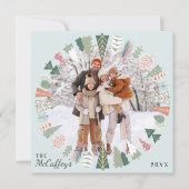 シックなヴィンテージクリスマスツリーフォトブルーピンクグリーン シーズンカード (正面)