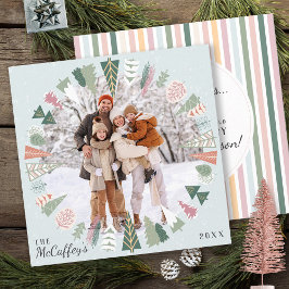 シックなヴィンテージクリスマスツリーフォトブルーピンクグリーン シーズンカード