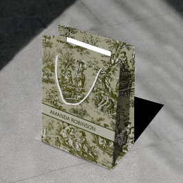 シックなヴィンテージグリーングレーのトールデジュイ ミディアムペーパーバッグ