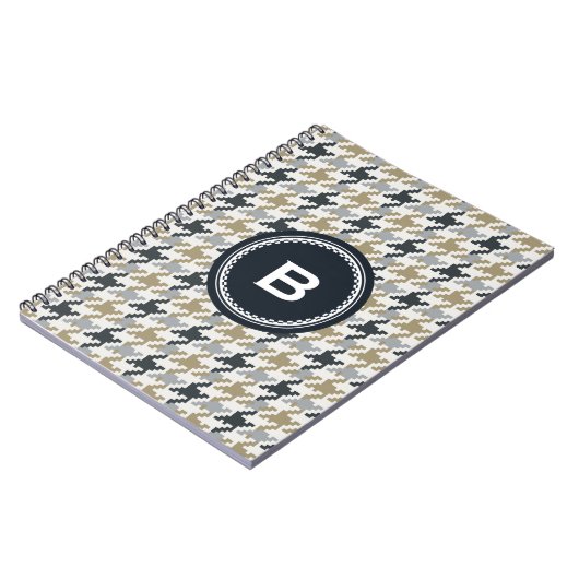 シックなヴィンテージグレイ千鳥格子のプレイドモノグラム ノートブック (左側)