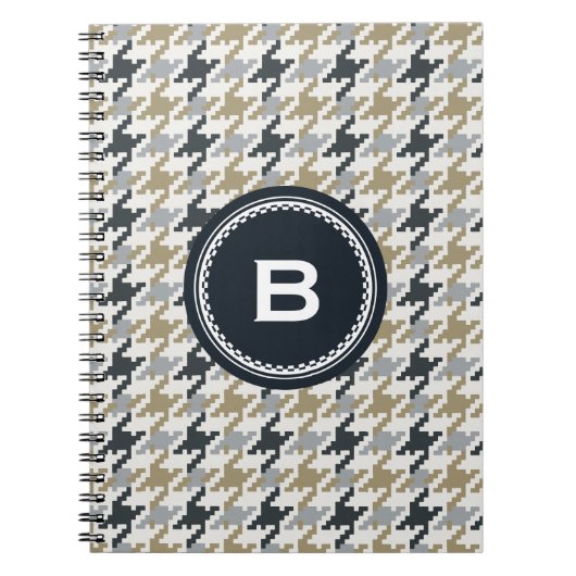 シックなヴィンテージグレイ千鳥格子のプレイドモノグラム ノートブック (正面)